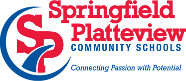 springfield platteview schools logo red and whte