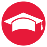 white graduation cap icon in a red circle