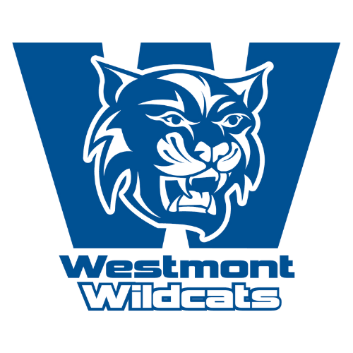 the Westmont wildcats logo with a large W and a wildcat in the middle of the in the middle of the W in blue