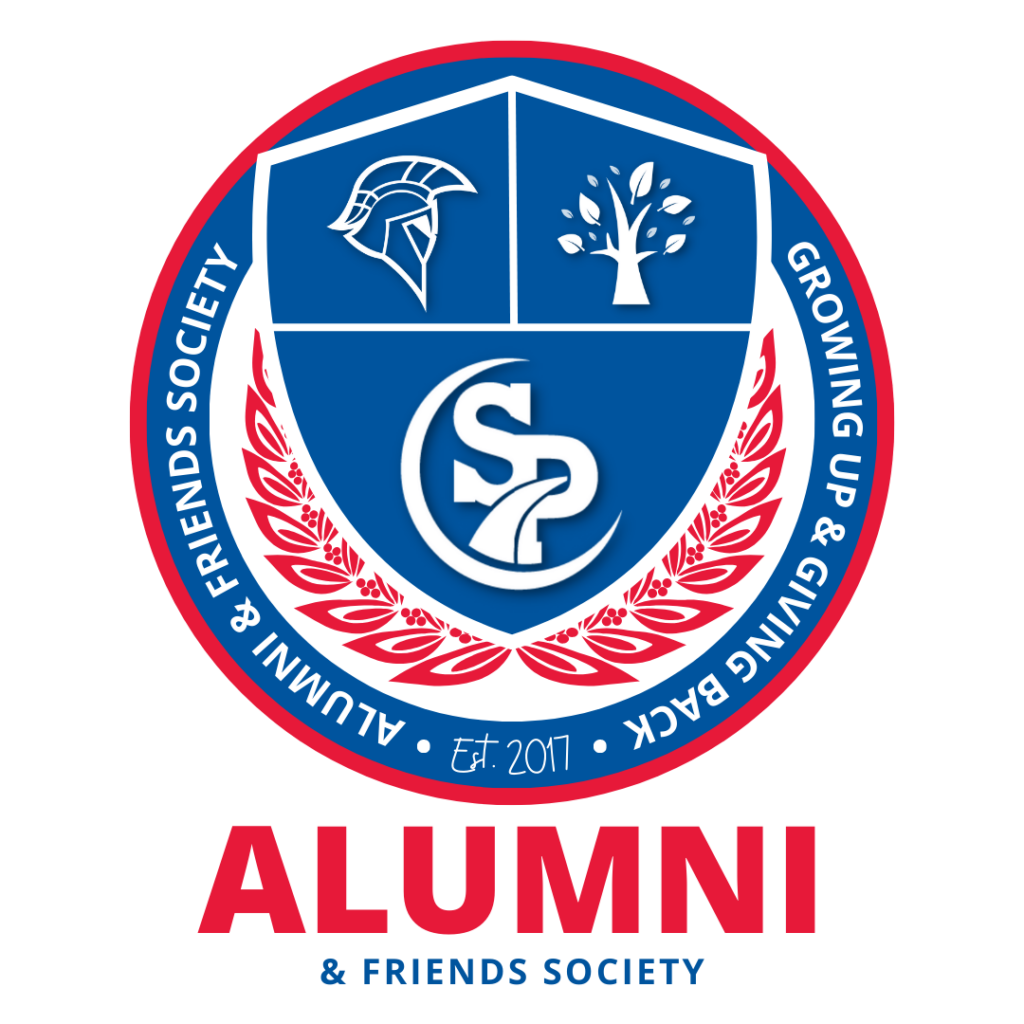 ALUMNI & FRIENDS logo in red, white and blue