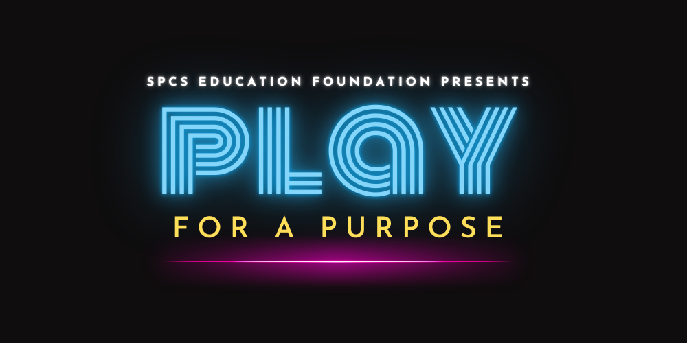 "Springfield Education Foundation play for a purpose" text over black backgorund