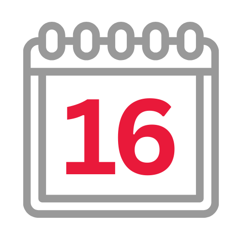 An icon of a black calendar with the number 16 in the middle of the calendar