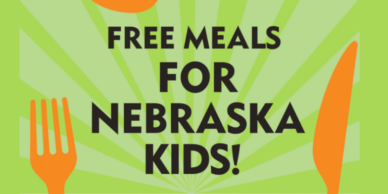 image in green with text "free meals for Nebraska kids!"